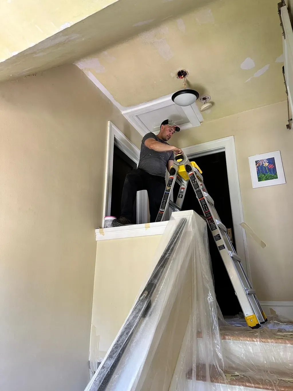 Freshly painted ceiling in a bright interior room